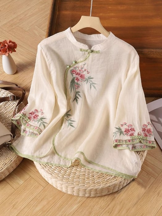 Women Embroidered Cotton Linen Tops- Fast Shipping