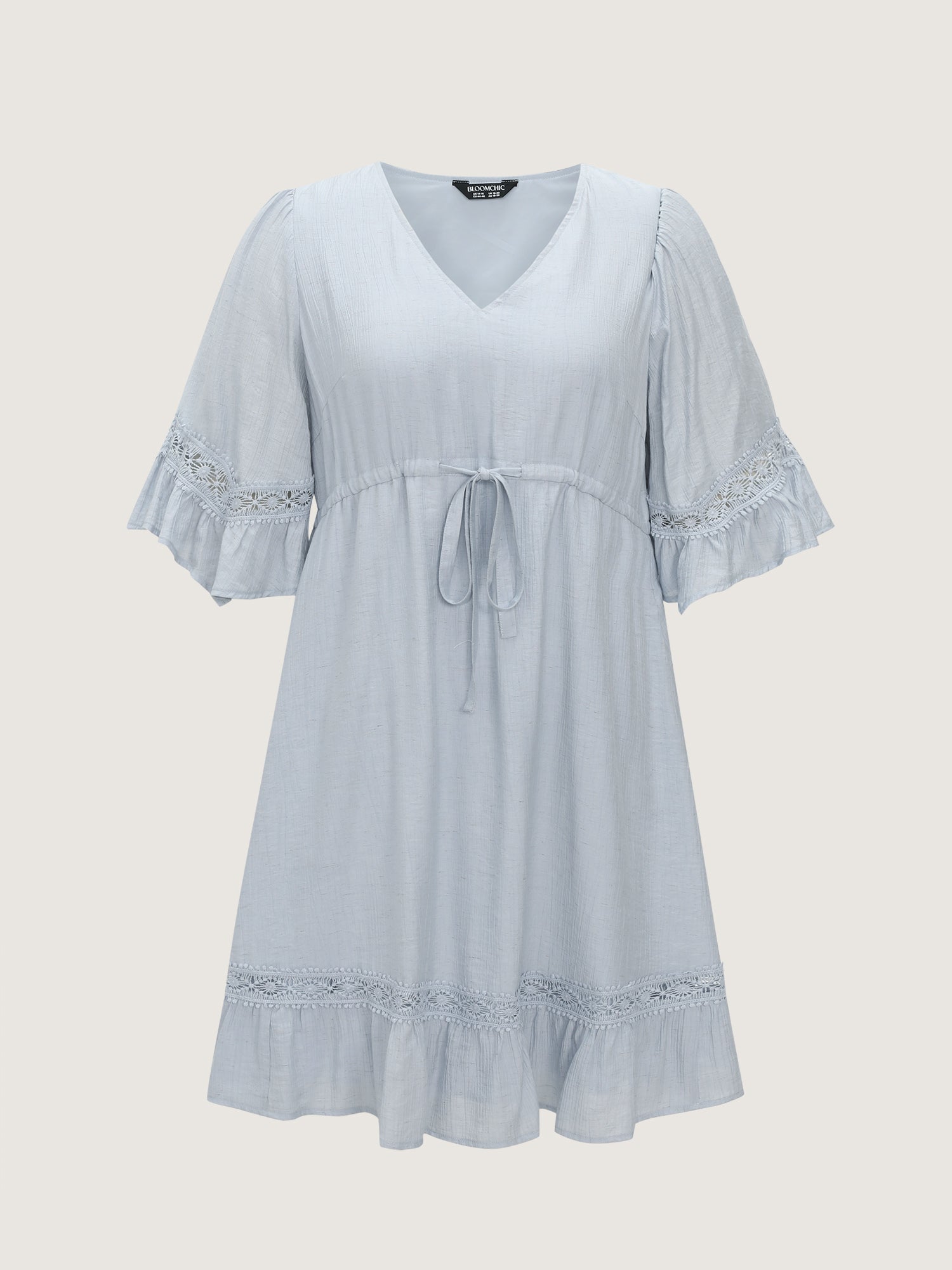 Lace Trim Adjustable Drawstring Waist Mini Dress