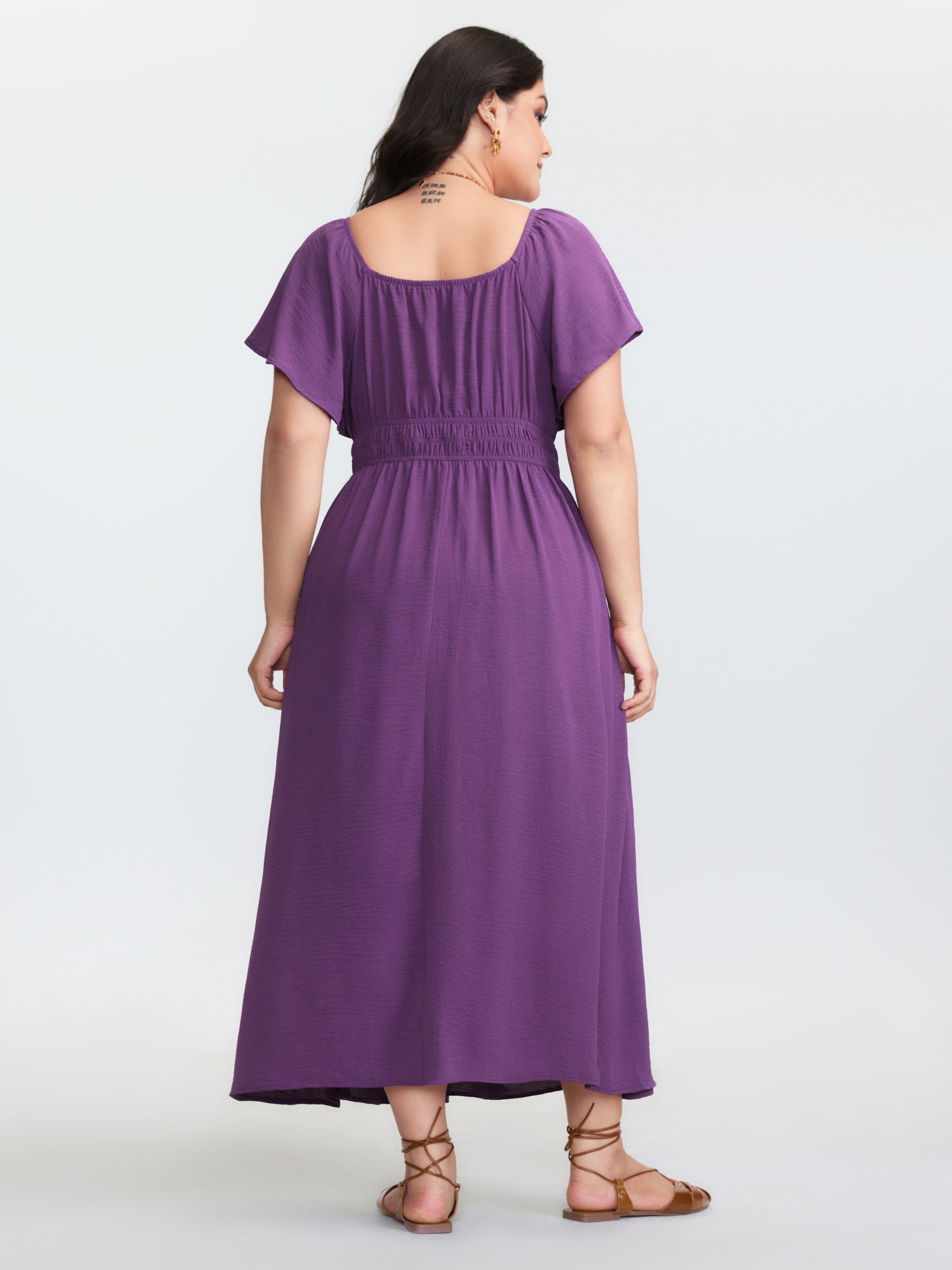 Square Neckline Shirred Waist Maxi Dress
