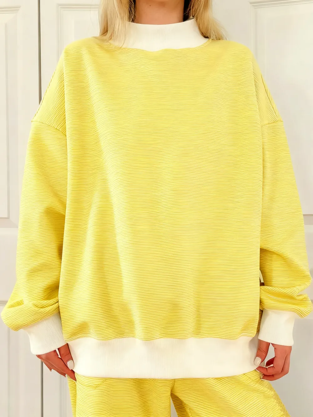 Blue and White Mini Striped Mockneck Sweatshirt