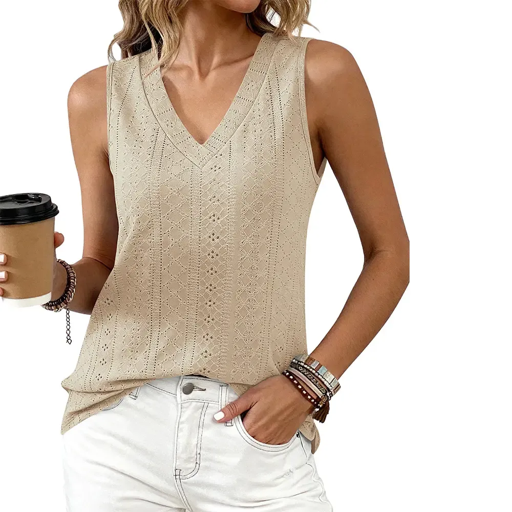 Women's Vest 2026 Summer Hollow-out Crossover V-neck Sleeveless Casual Loose Basic Style