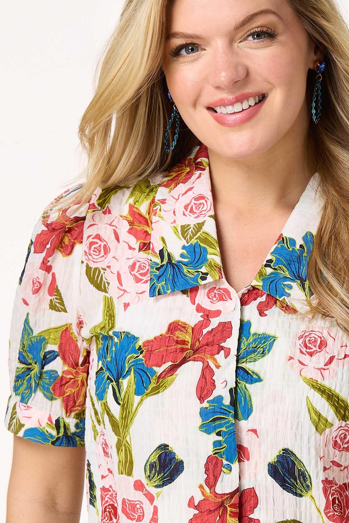 Floral Crinkle Textured Top