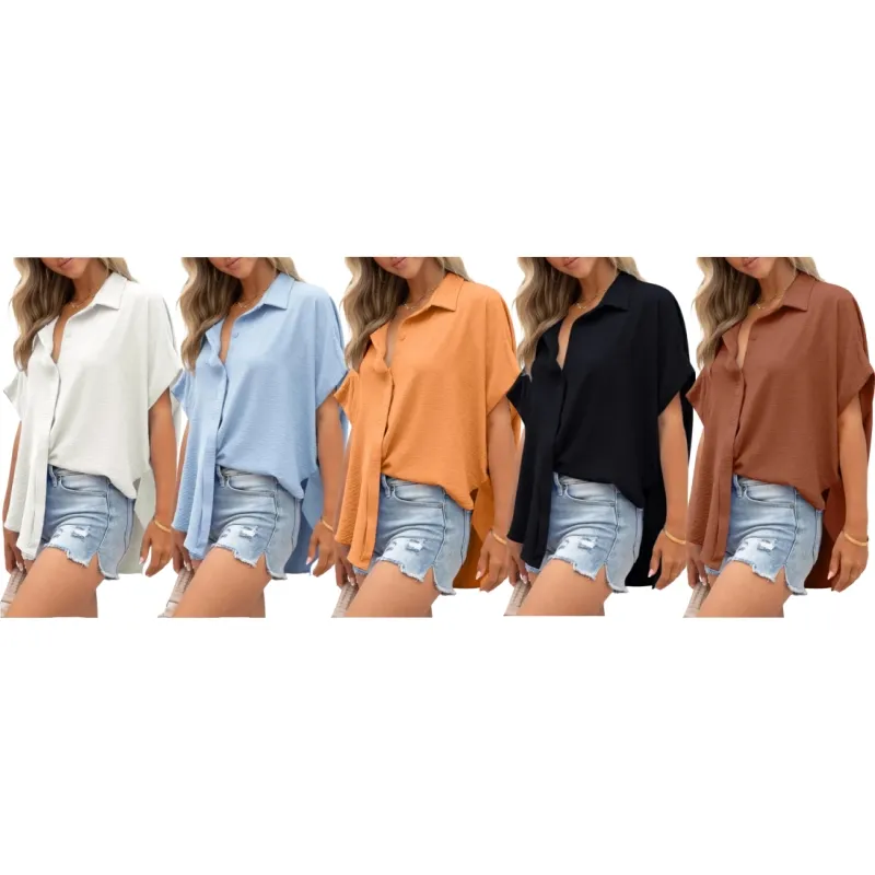 Women's Casual Button Short Sleeve (Less than $3 each!)