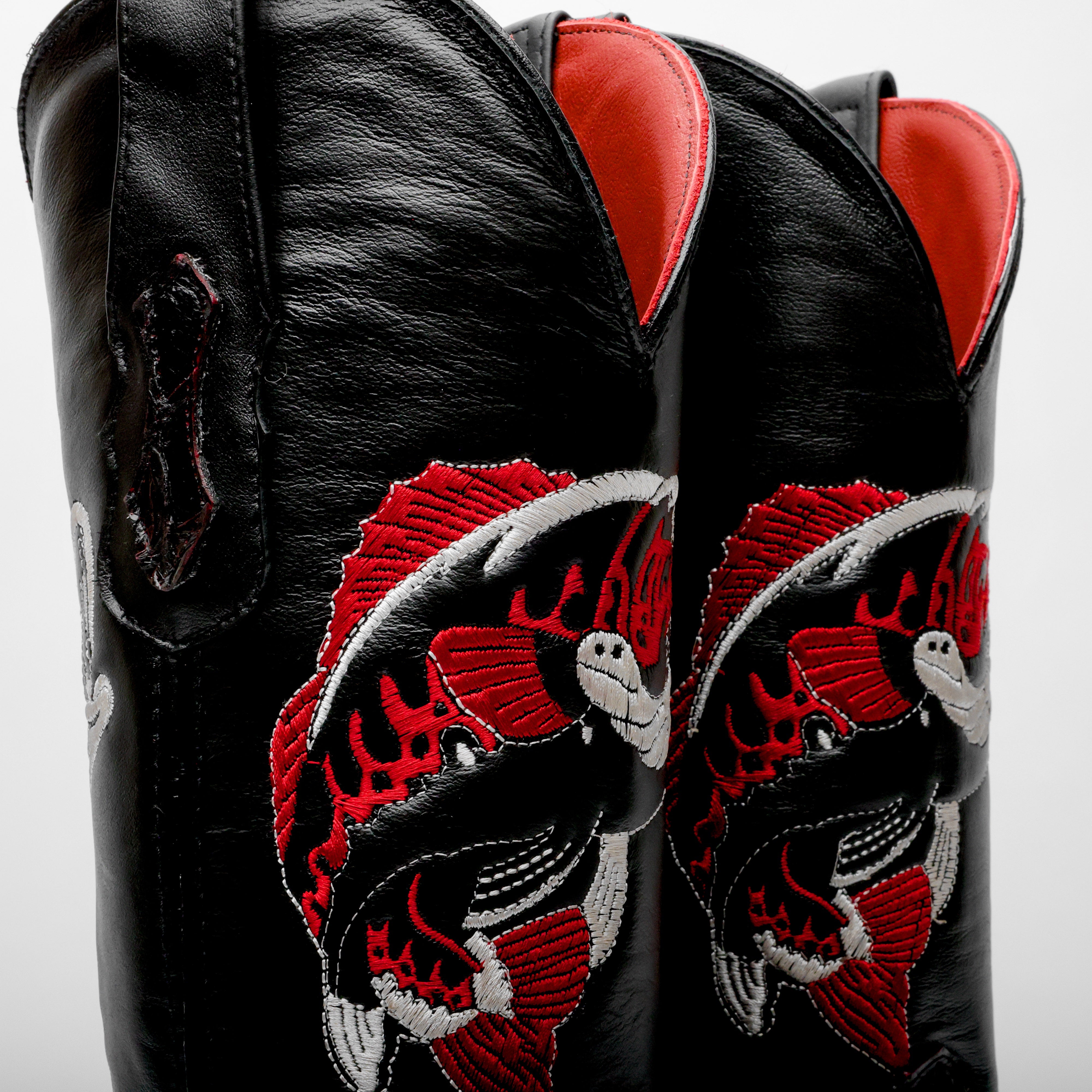 Black Cherry Pirarucu Leather Boots - Square Toe