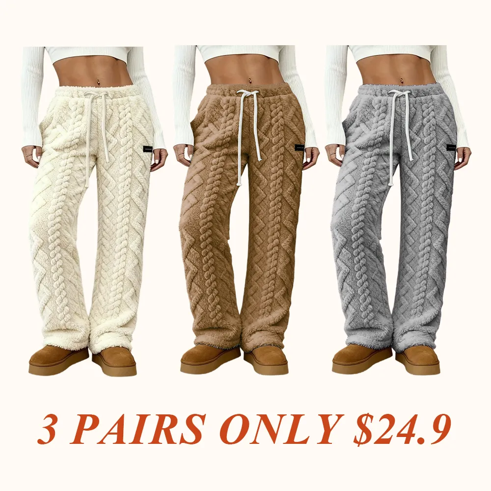 Women's Winter Lined Casual Pants - Jacquard Fabric & Drawstring Waist