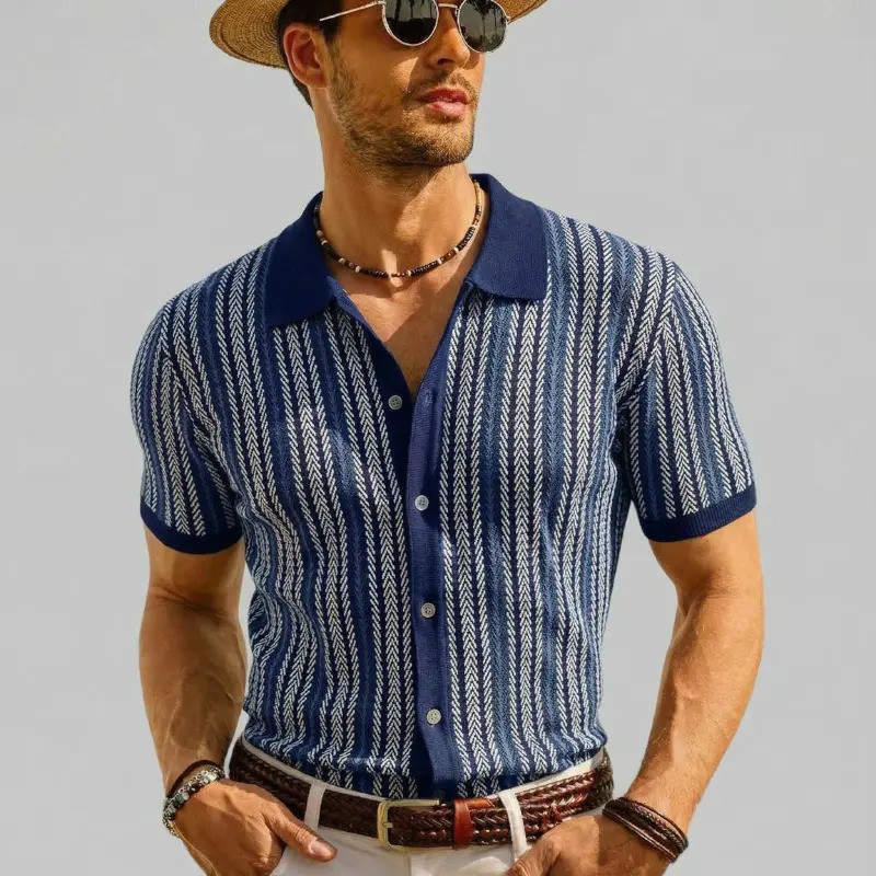 Men’s Retro Knit Button Polo Shirt