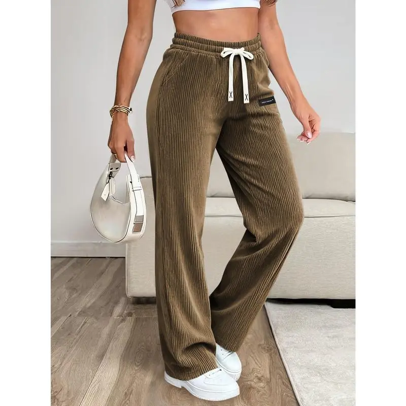 Women's Essential Corduroy Pants, Lightweight and Breathable with Back Pockets and Drawstring, Perfect for Versatile Occasions