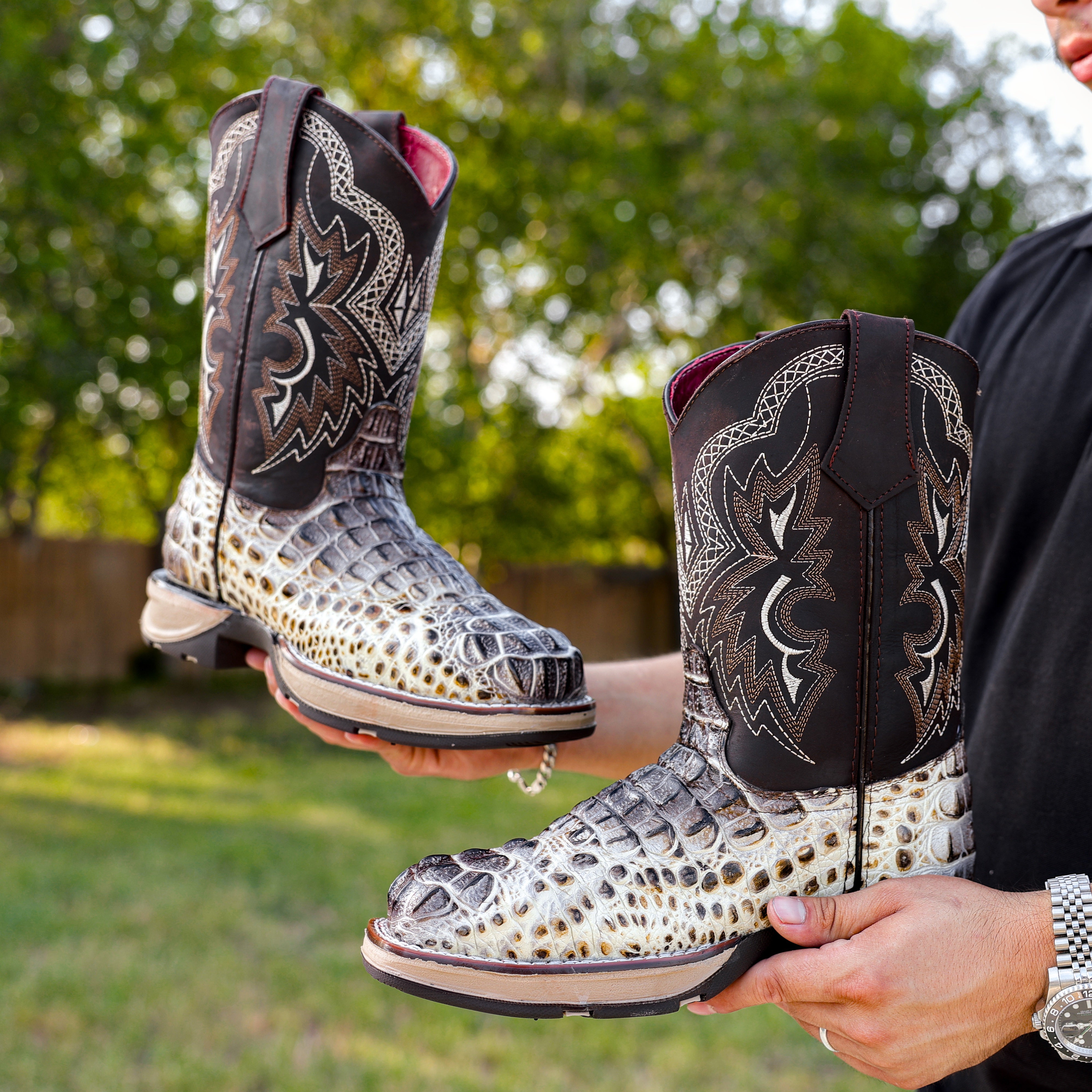Bone Caiman Neck Leather Boots With 3D Lightweight Sole - Composite Toe