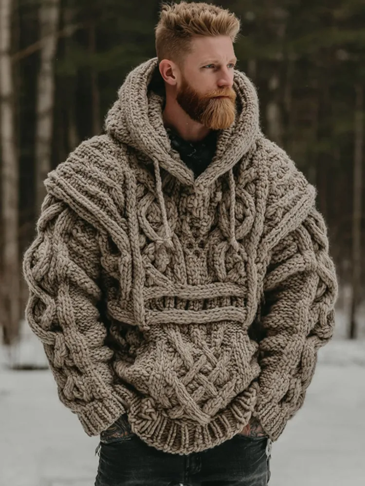 Men's Viking Celtic Jacquard Cozy Casual Hooded Sweater