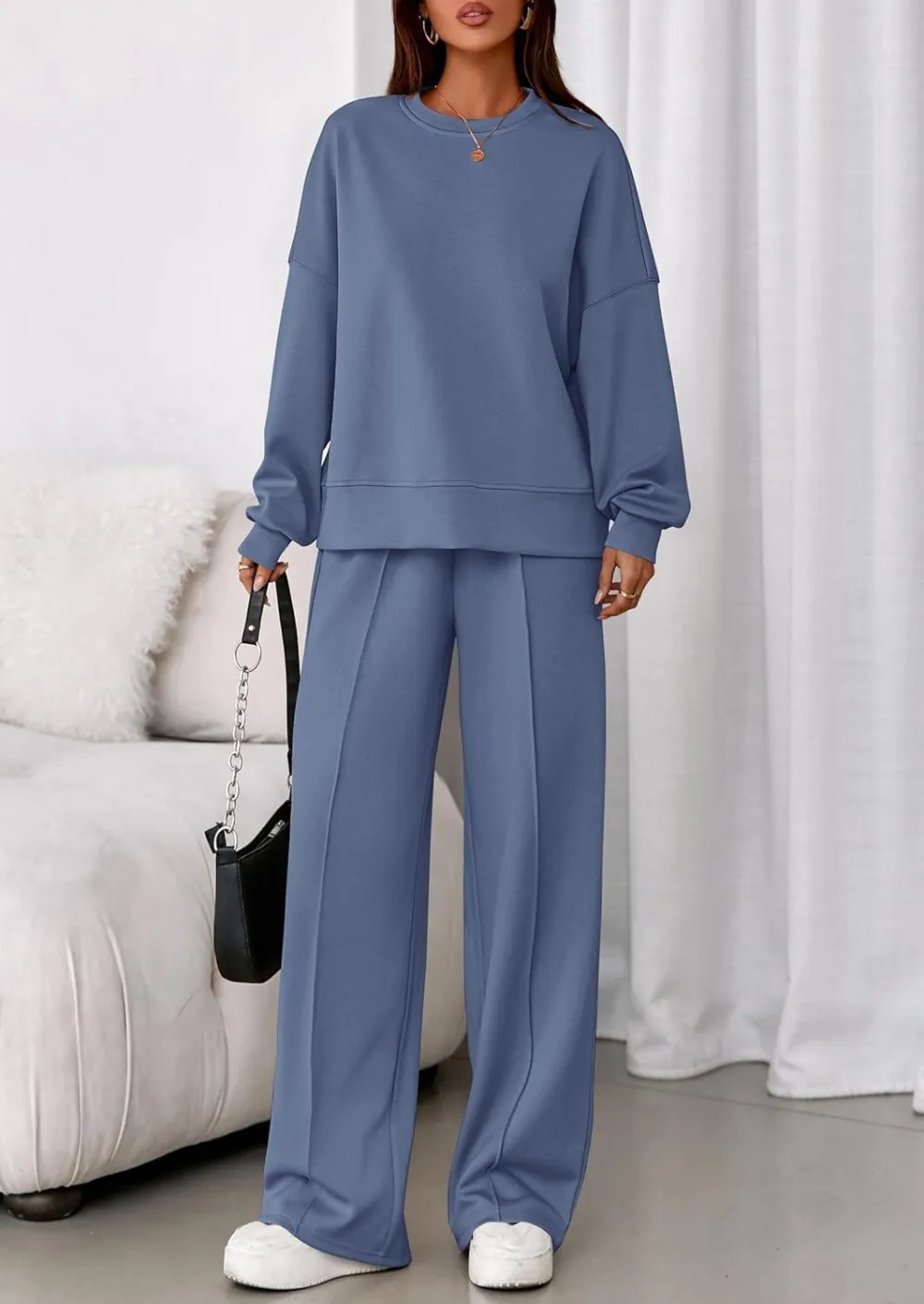 2 Piece Sets For Women Fall Trendy Long Sleeve Sweatshirt Wide Leg Pants Loungewear Set