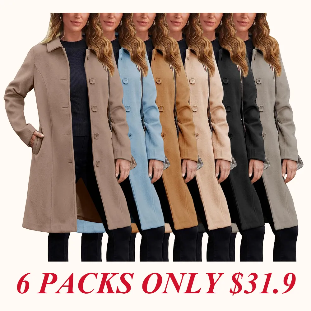 Women's Faux Wool Peacoat Single Breasted Notched Collar Trench Coat