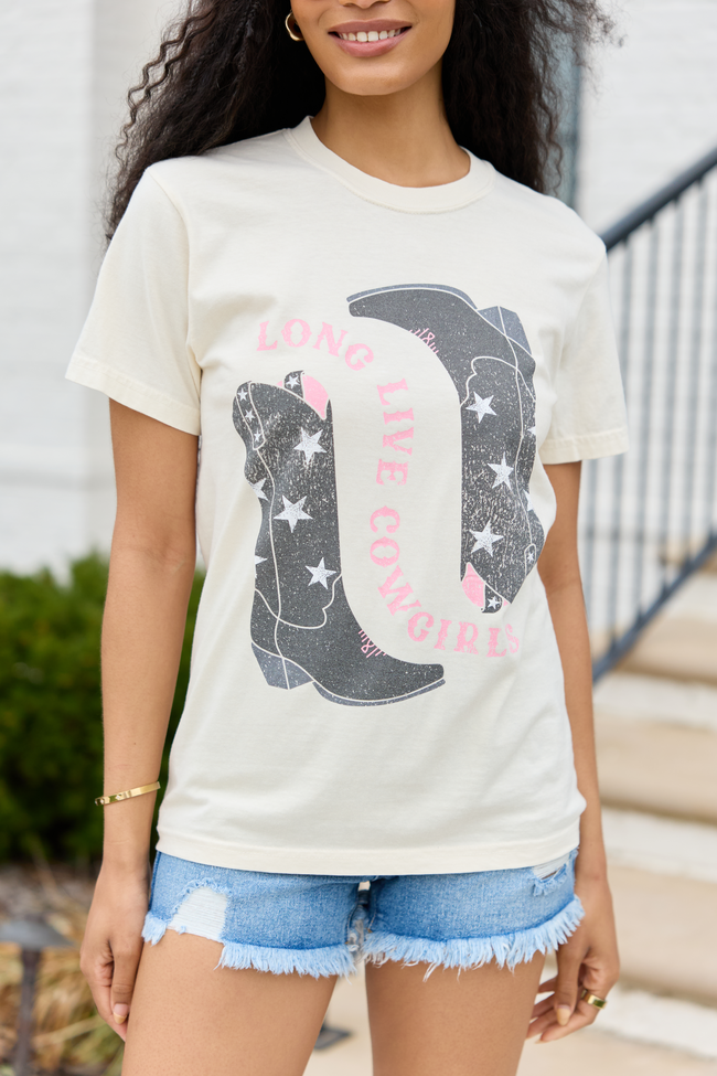 Long Live Cowgirls Star Boots Ivory Graphic Tee