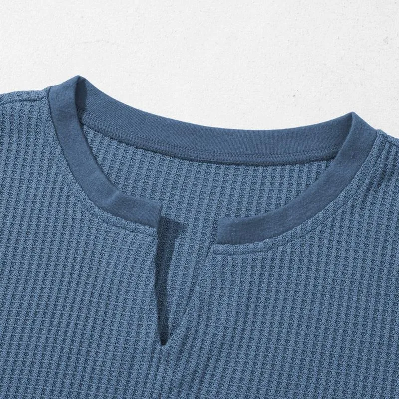 2026 Spring/Summer Cozy Oversized Waffle Knit V-Neck Top Women's Short Sleeve Pullover