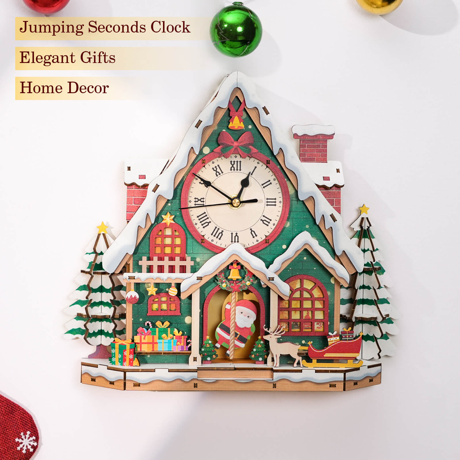 Christmas Snow House – DIY Wooden Clock, 3D Puzzle Craft Kit