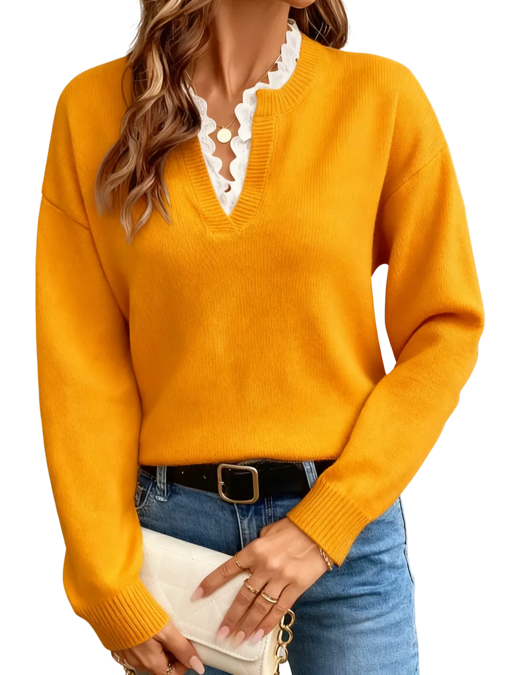 Women's knitted sweater, V-neck pullover