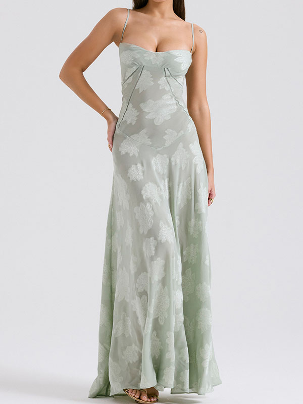 Flower Printed Sleeveless Spaghetti Neck Vacation Maxi Dresses
