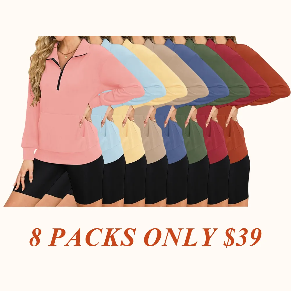 Women's Half Zip Sweatshirt Hoodless Hoodie Stand Collar Fleece Longsleeve Oversized