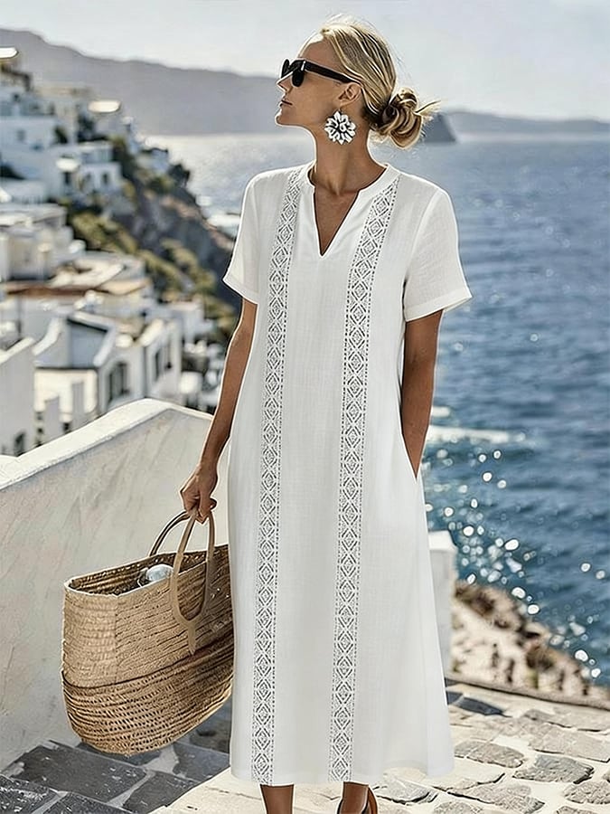 Women's Casual V-neck Short-sleeved Vacation Dress- Fast Shipping