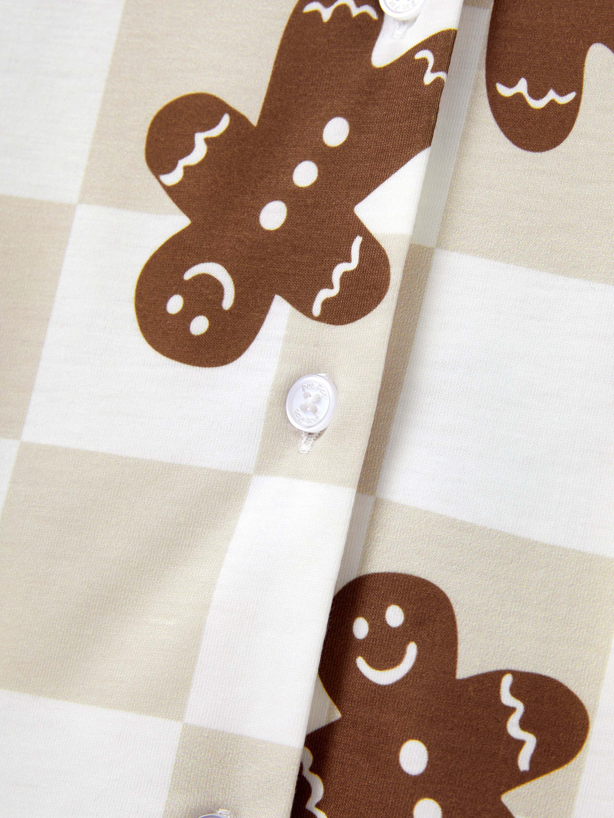 Christmas Matching Family Pajamas Set Block checkered Gingerbread Print PJS with Christmas Socks Khaki