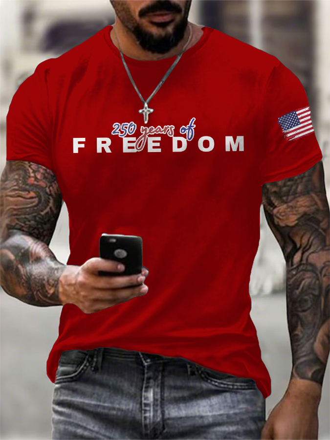 Men'S Casual Cotton And Linen Round Neck Printed T-Shirt
