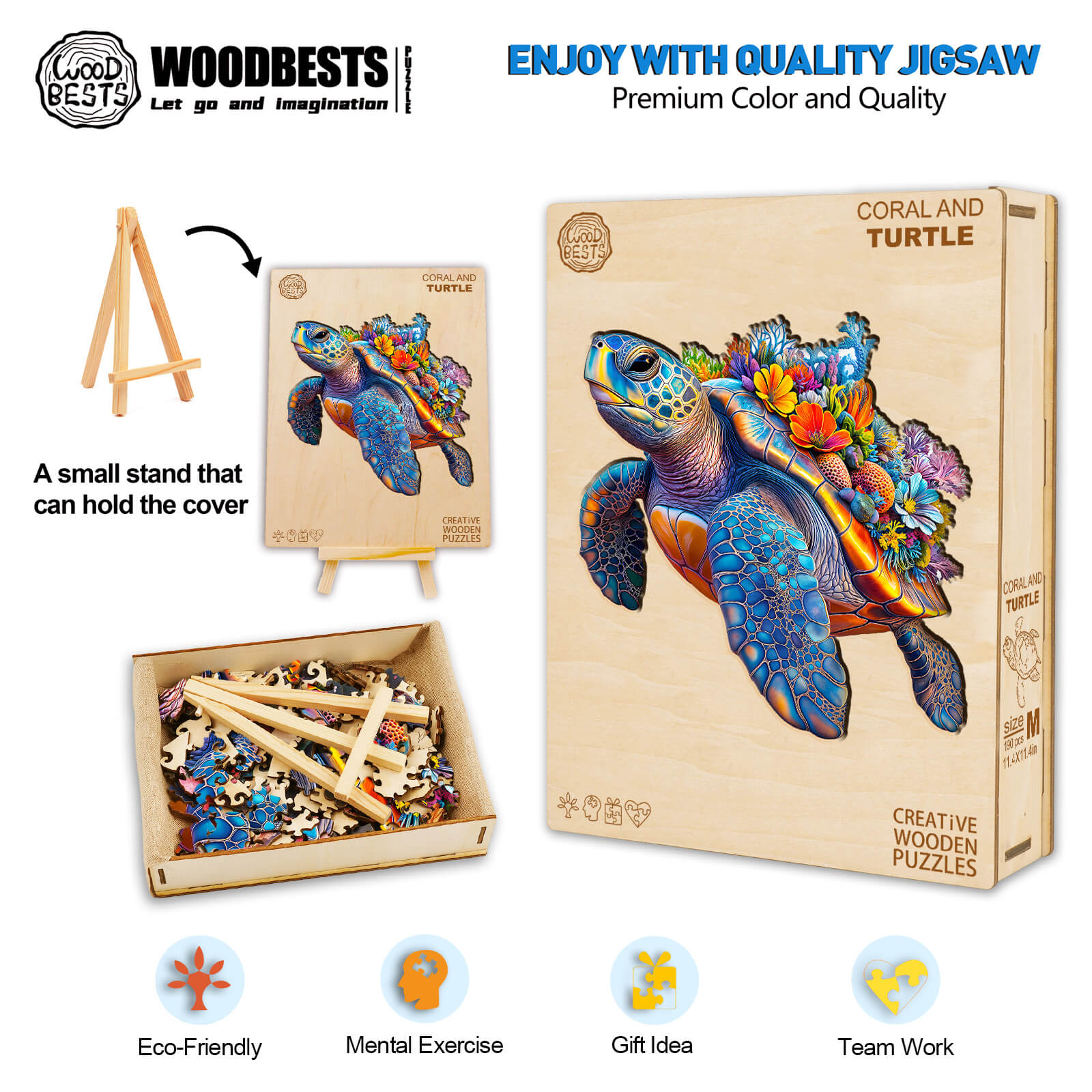 Coral and Turtle Wooden Jigsaw Puzzle