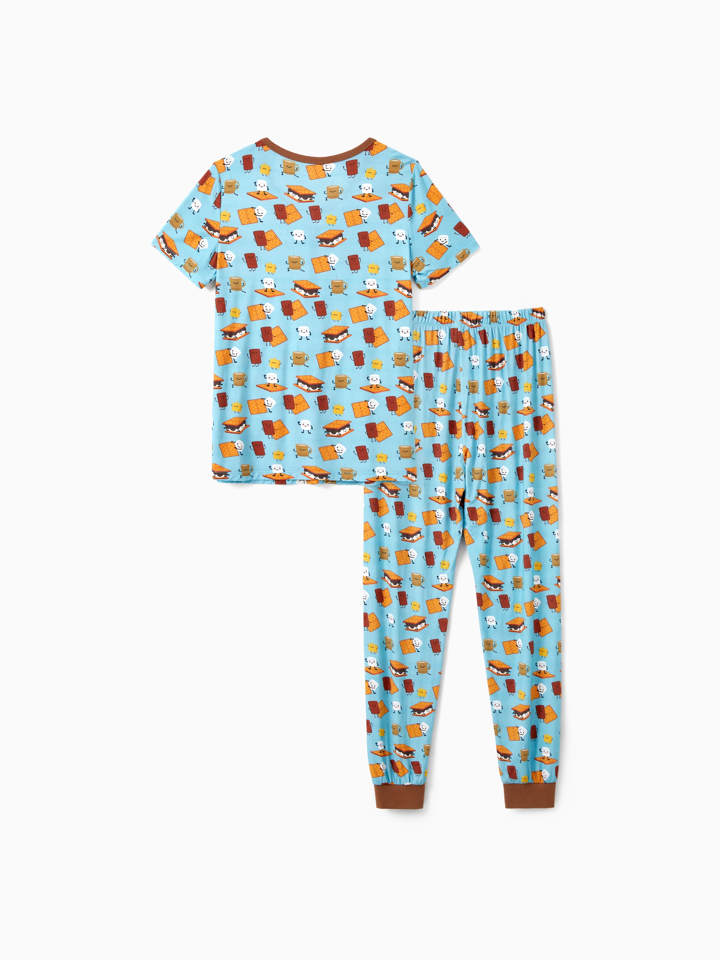 Bamboo Family PJs Cute Print Short Sleeve & Long Pants Sleepwear Matching Pajama set (Snug-Fitting for Children) Green