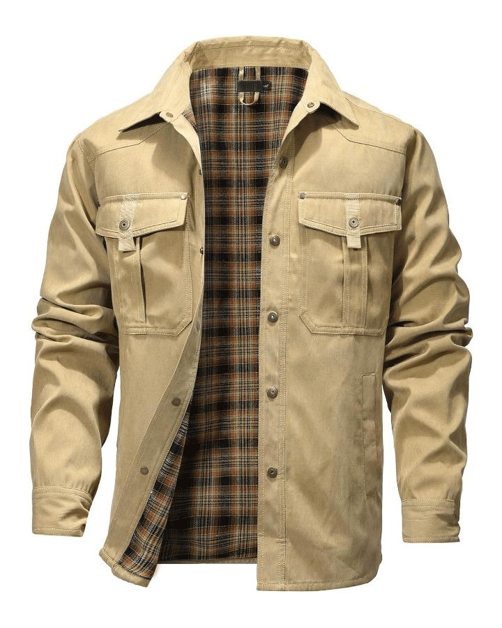 Men’s Flannel-Lined Western Shacket Jacket – Outdoor Twill Shirt Jacket