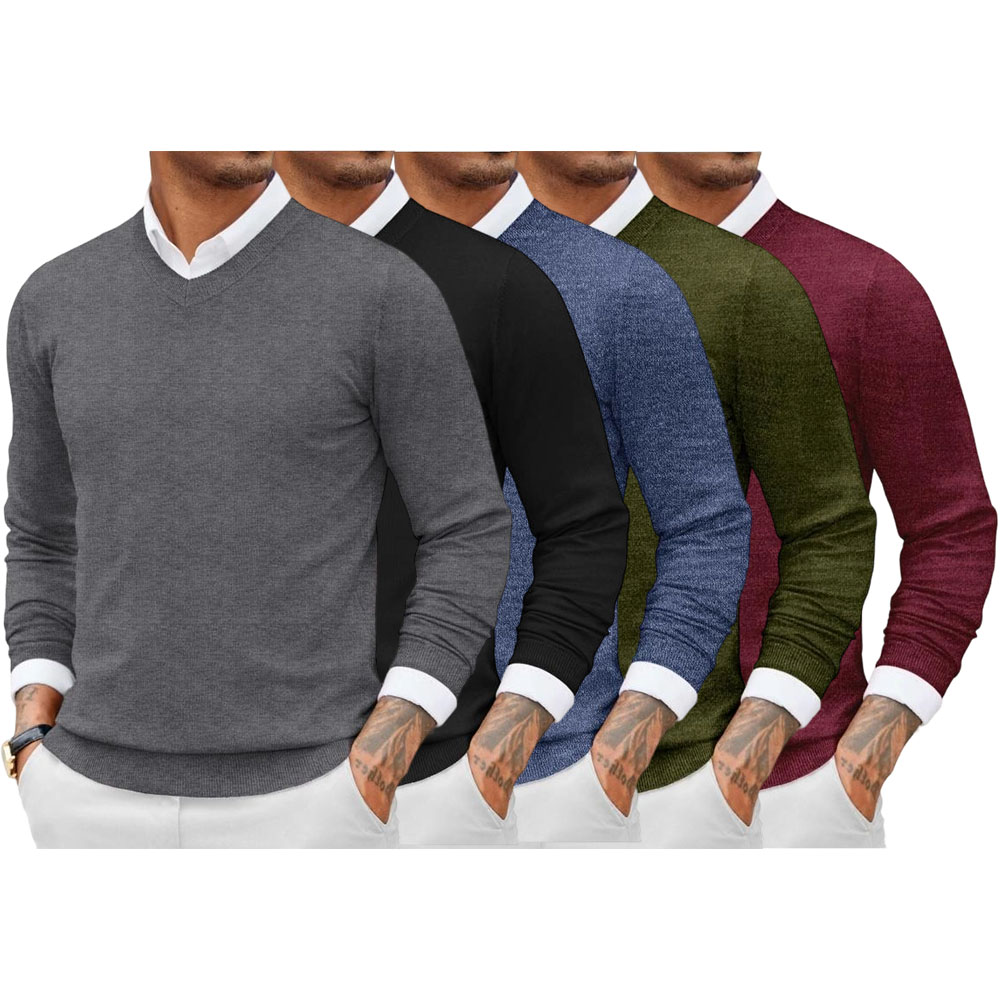 Fall Outfits 2-Pack Knitted Ribbed V-neck Casual Jumper Knitwear Classic Fabric Fashion Menswear Shirt Soft Sweater Office