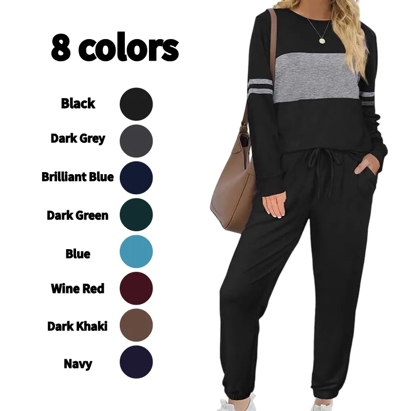 Women's Lounge Set Color Block 2-Piece Crew Neck Tracksuit