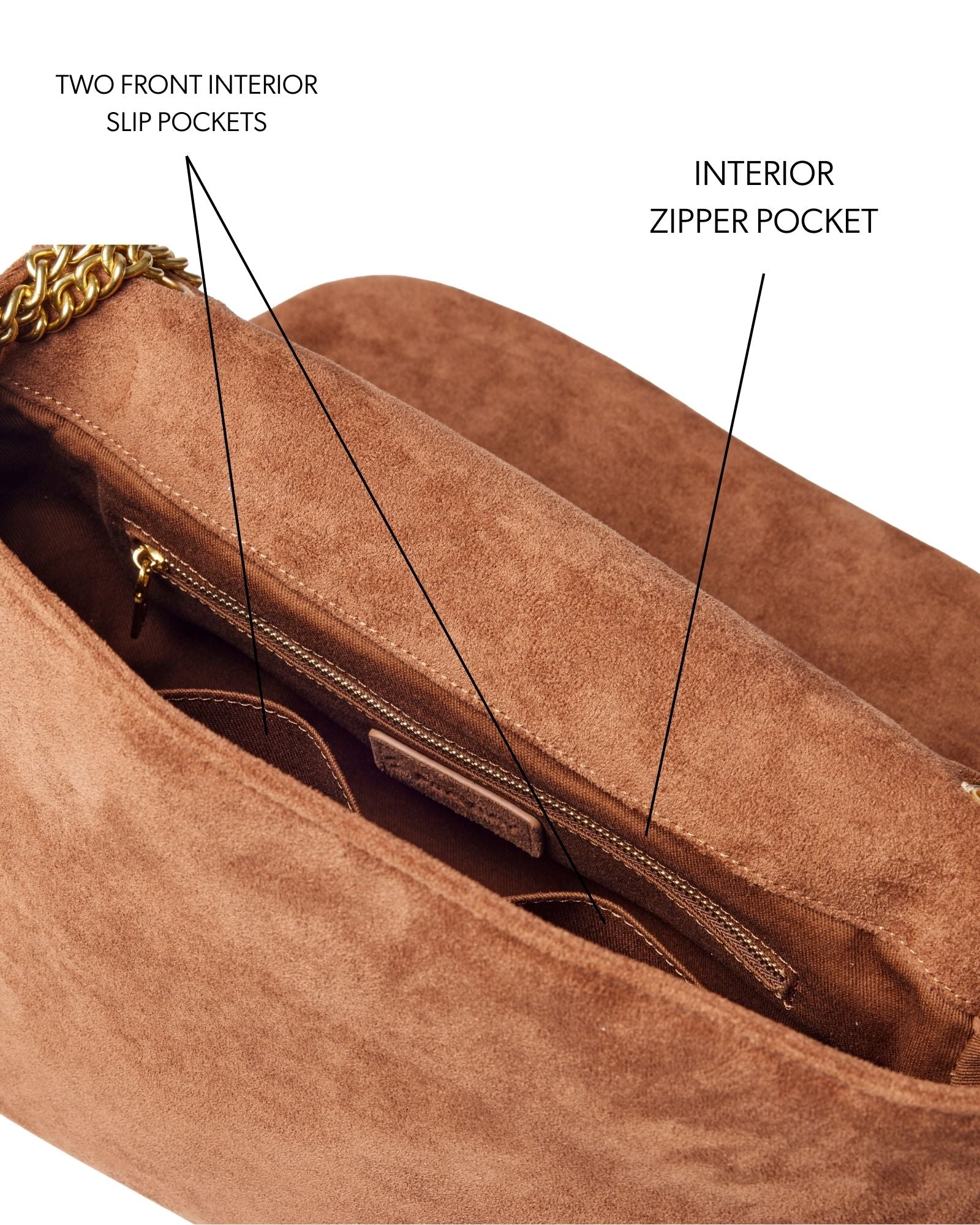 MEDIUM SUEDE FLAP BAG - BROWN