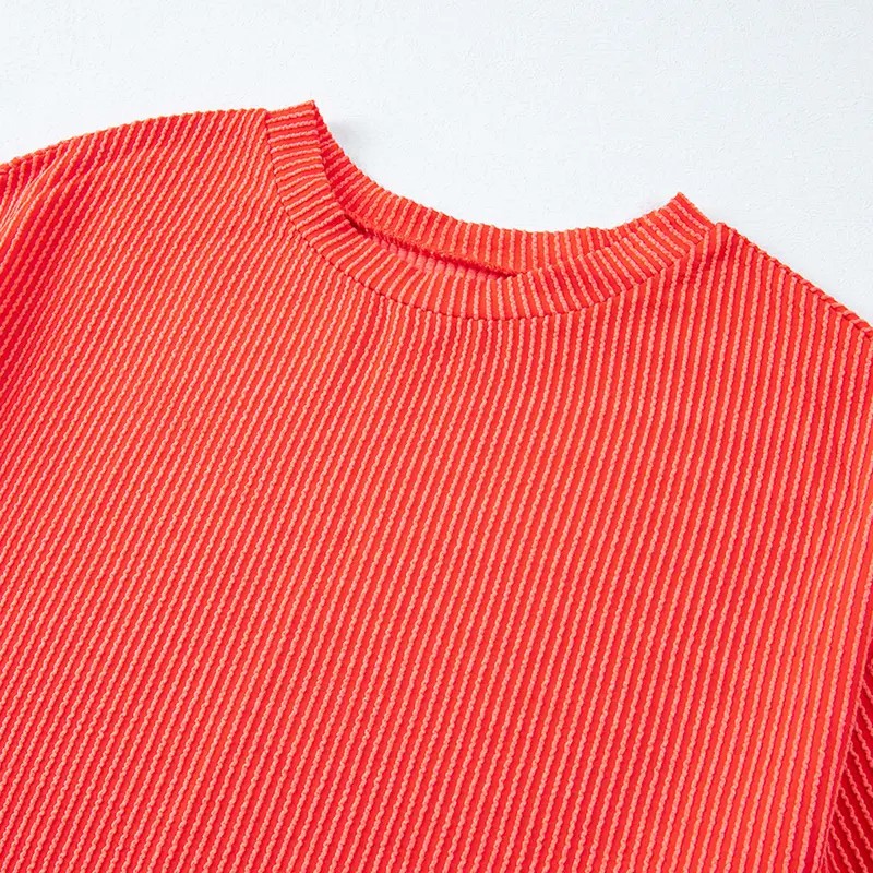 Women's Ribbed Lounge Set – Short Sleeve Twisted Top & Shorts with Pockets