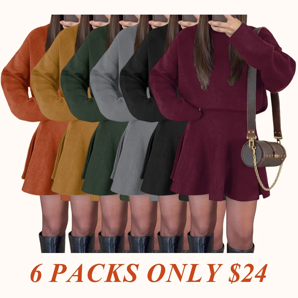 Women's Casual Half-High Neck Long Sleeve Knit Dress