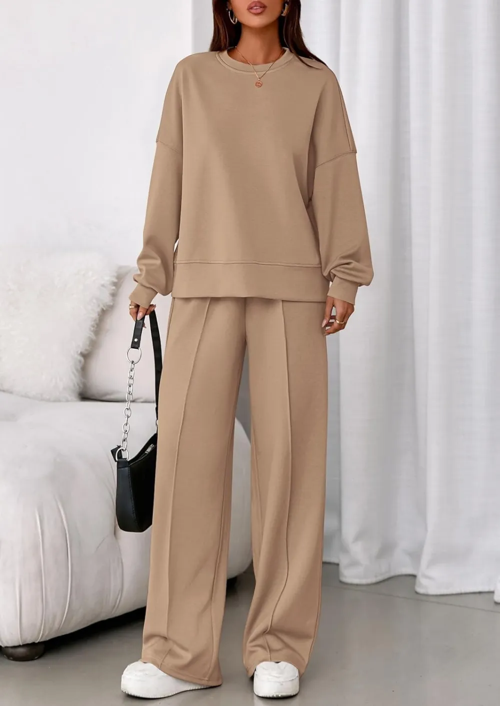 2 Piece Sets For Women Fall Trendy Long Sleeve Sweatshirt Wide Leg Pants Loungewear Set