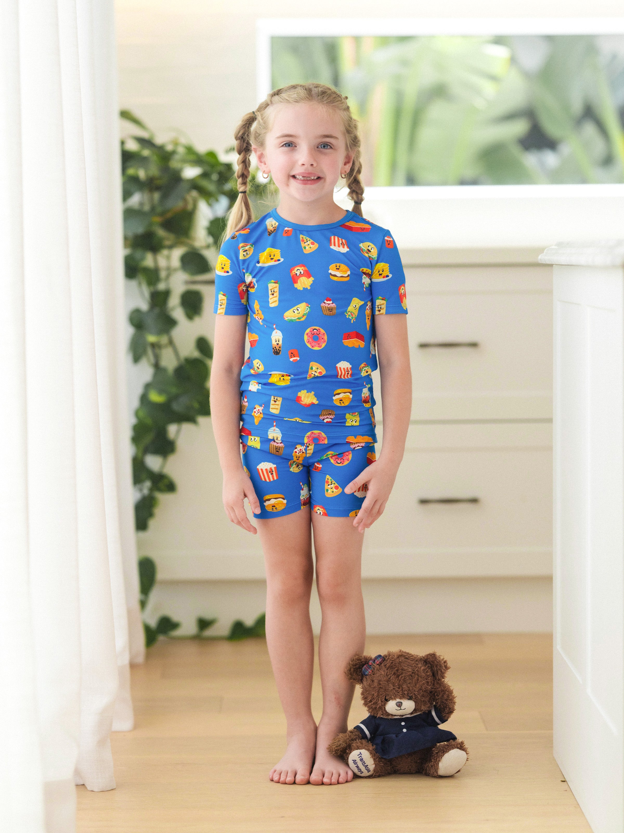 Family Matching Bamboo Pajamas Buttery Soft Bamboo PJs for Men Women Kids Toddler, Cute Burger & Fries Print Short Sleeve Sleepwear (Snug-Fitting for Children) Royal Blue