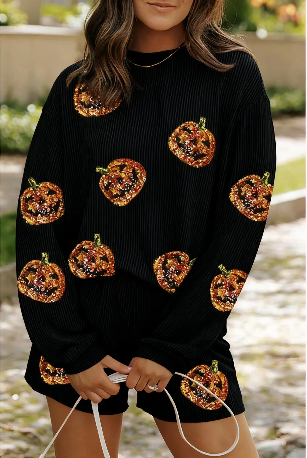 Women’s Sequin Pullover & Shorts Set – 2-Piece Casual Outfit