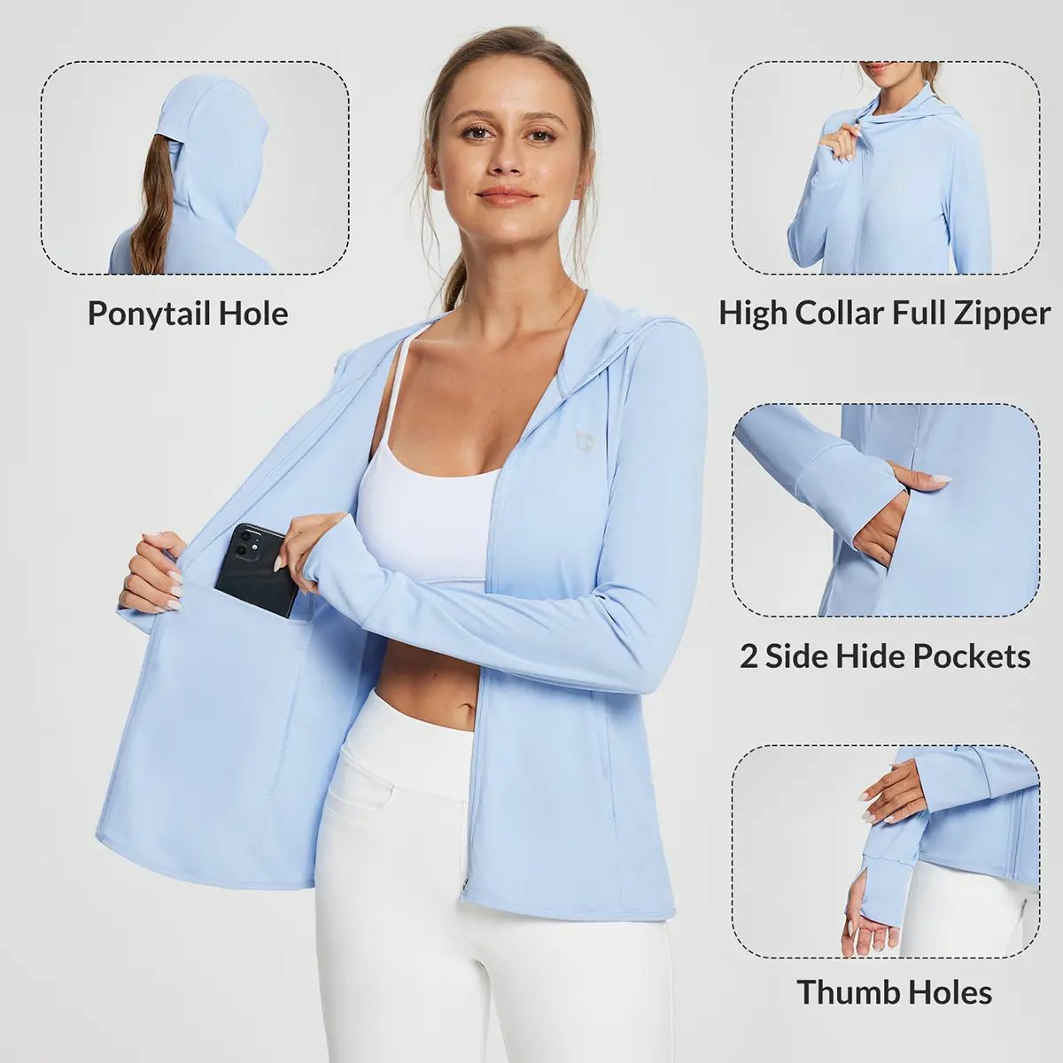 Women's UPF50+ Hoodie Sun Protection Shirts Lightweight Breathable SPF Jacket UV Cooling Long Sleeve Summer Outdoor Hiking Gardening Fishing