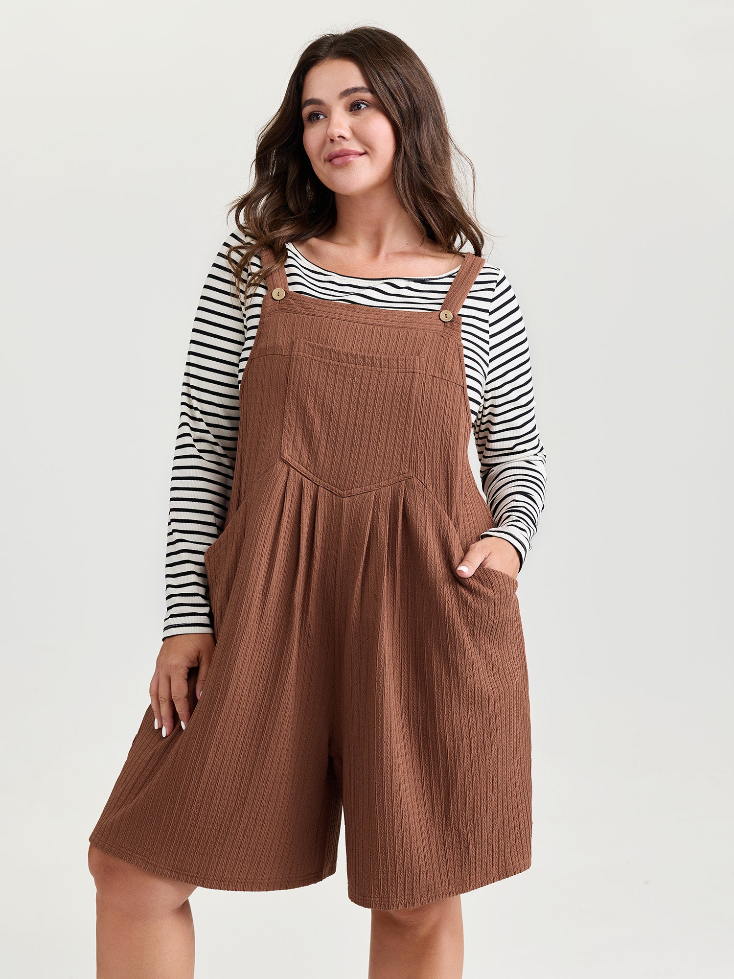 Textured Pleated Front Overall Cropped Jumpsuit