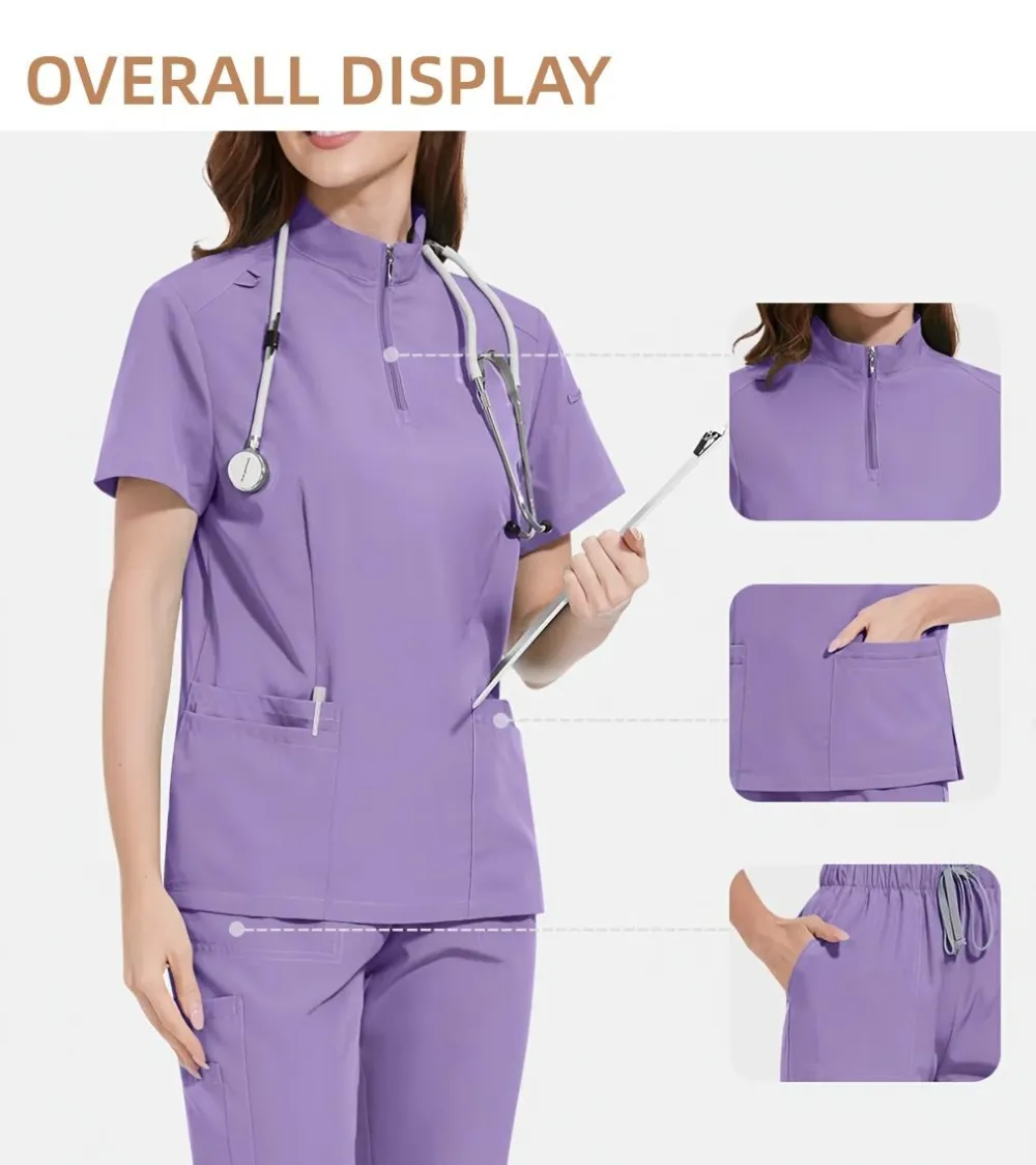 Ladies Healthcare Scrub Set with Multi-Pockets, Breathable Quick-Dry Wrinkle-Resistant Fabric
