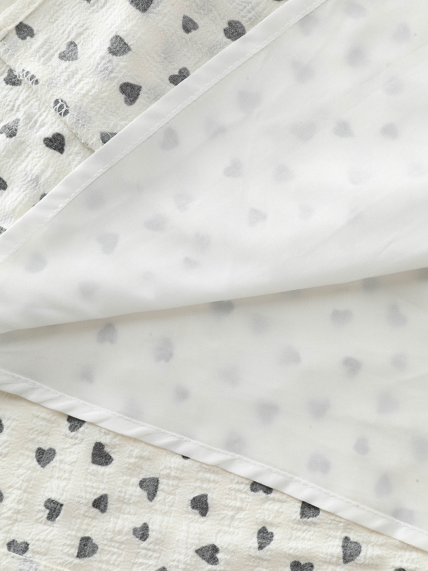 Little Heart Print Shirred Contrast Tie Midi Dress