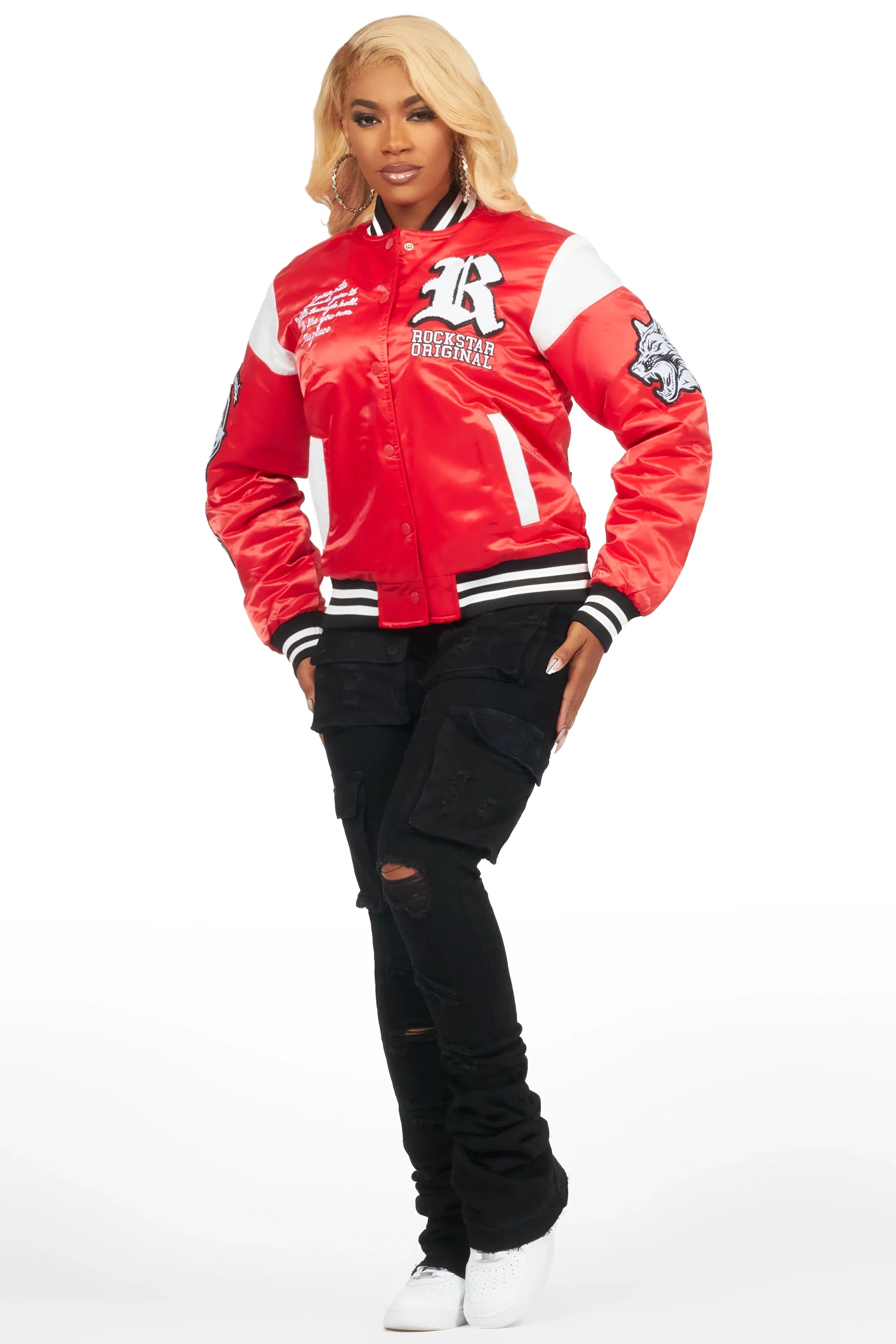 Sosa Red Satin Varsity Jacket