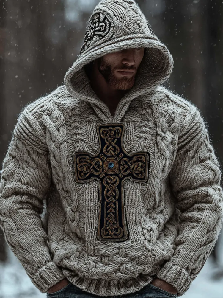 Men's Viking Celtic Vintage Beige Hooded Sweater