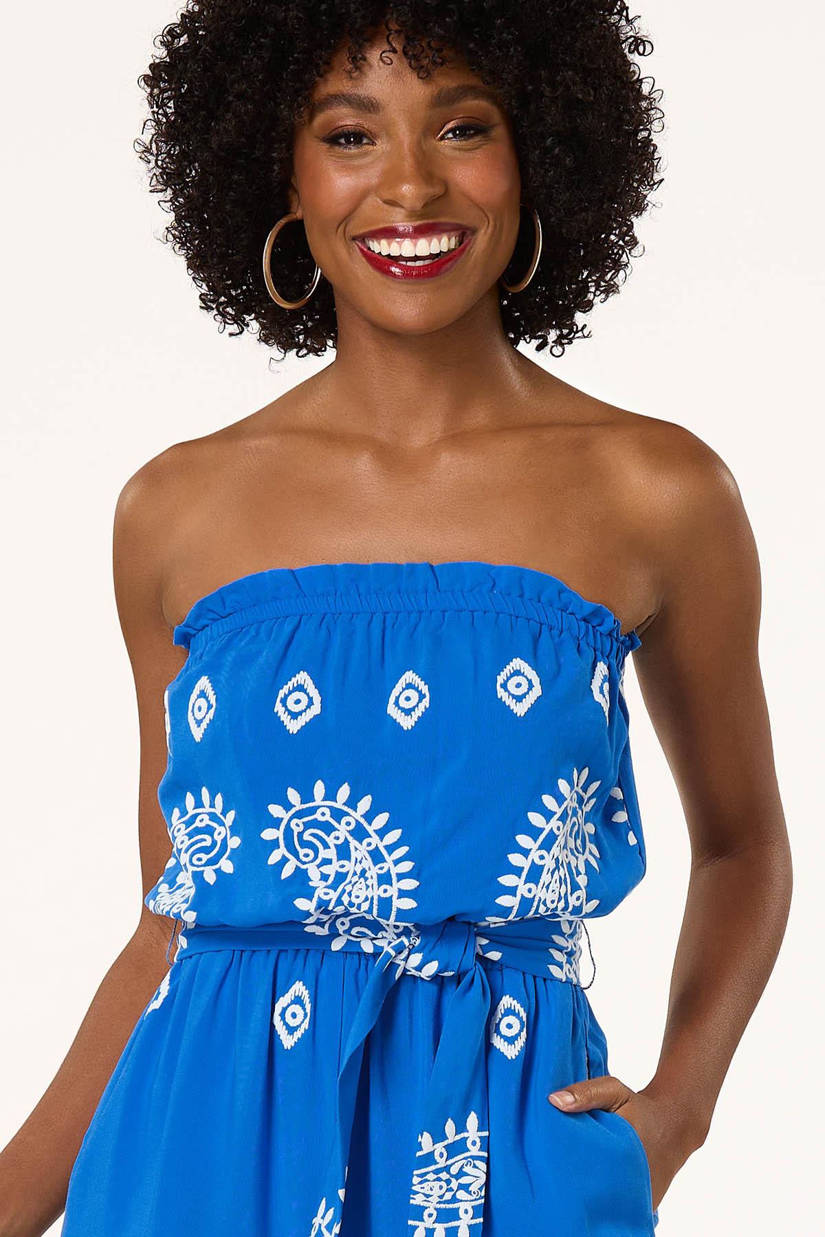 Strapless Puff Paisley Jumpsuit