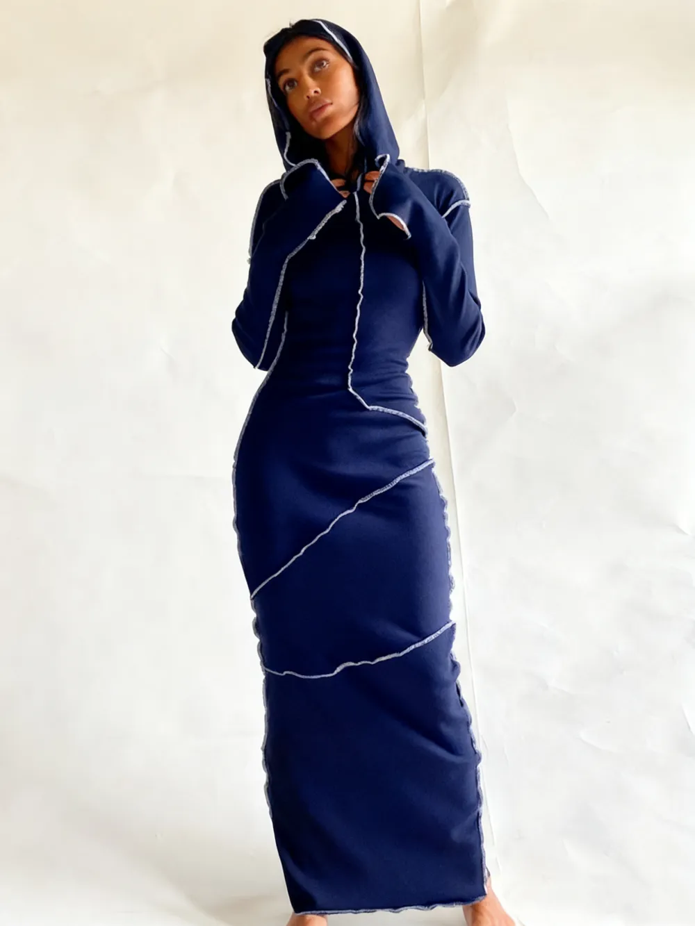 Women's Fall Winter Drop Shoulder Bodycon Hooded Dress