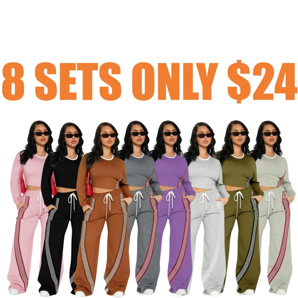 Women Casual Long Sleeve Top and Side Stripe Sports Pants Set