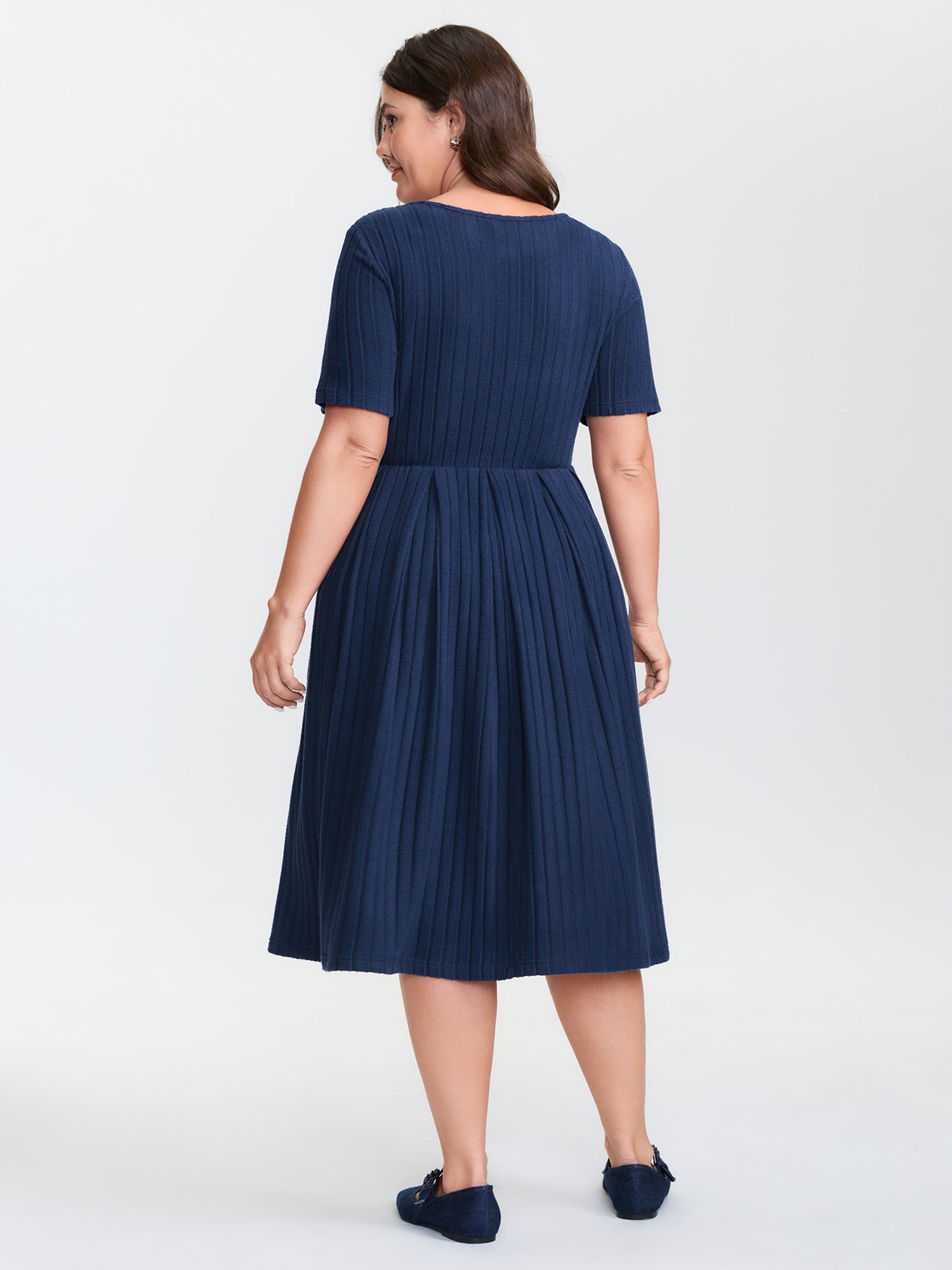 Stretchy Textured Round Neck Mini Dress