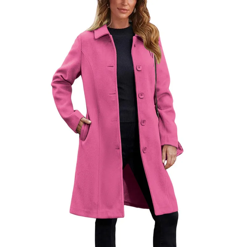 Women's Faux Wool Peacoat Single Breasted Notched Collar Trench Coat