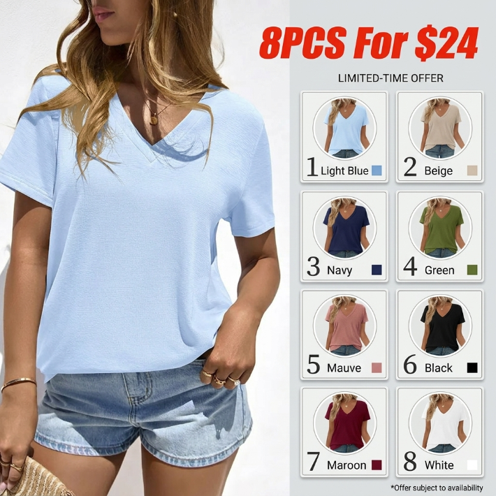 Oversized Tshirts Shirts for Women Summer Tops Casual Short Sleeve V Neck Loose Basic Tees Spring Clothes