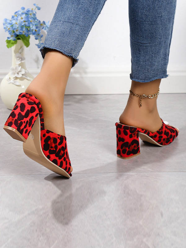 Leopard Open Toe Slippers Pumps Sandals