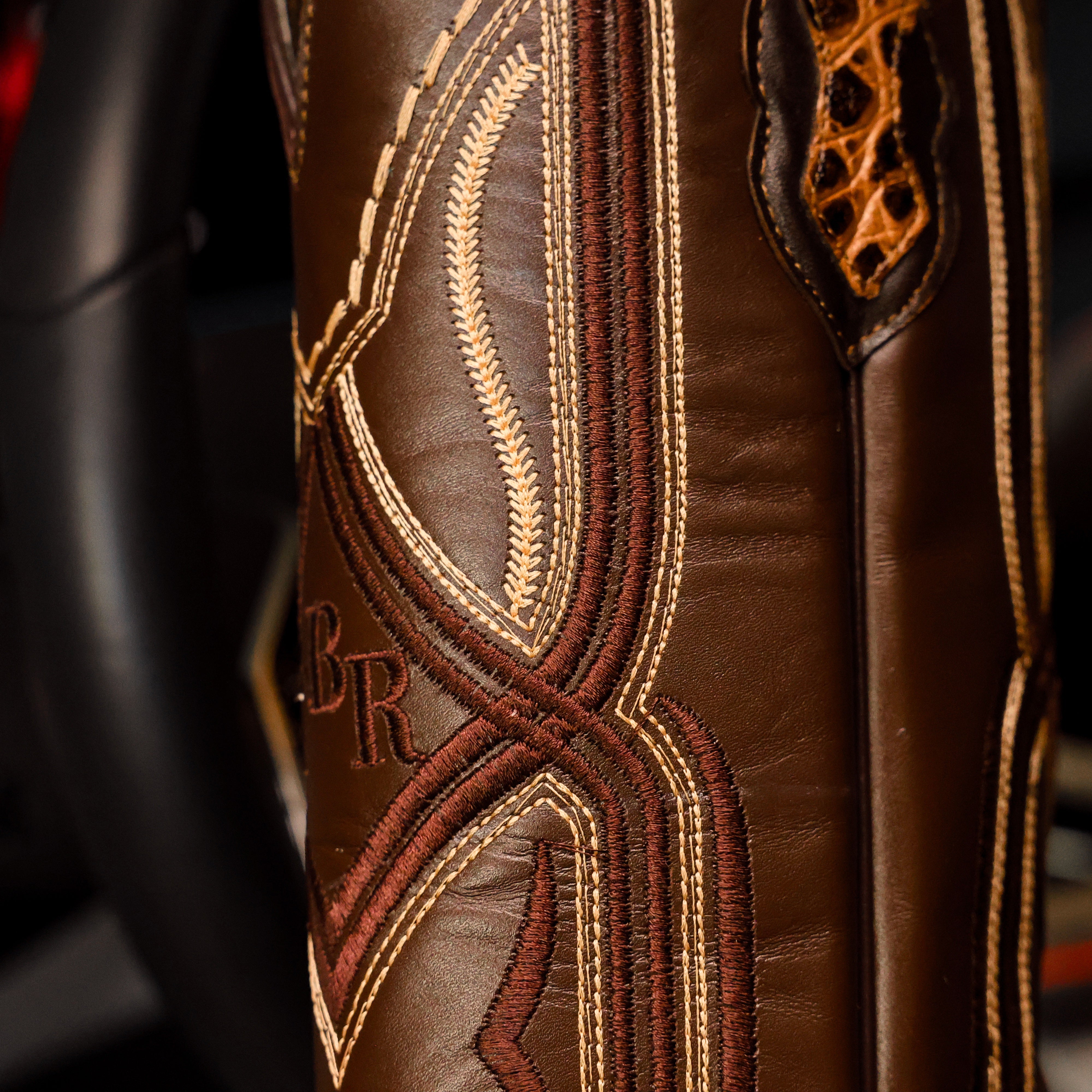 Honey Caiman Hornback Leather Boots - Square Toe