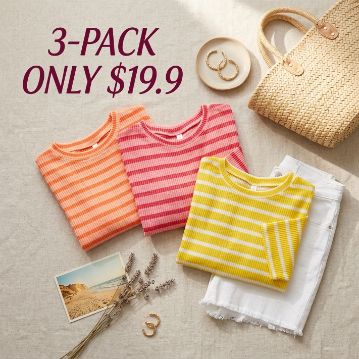 Women’s Spring Striped Raised Rib 3/4 Sleeve Top